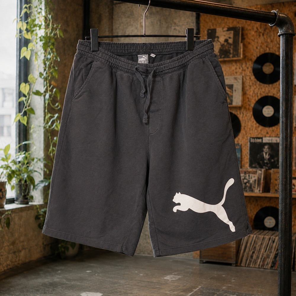 Puma Big Logo Sweat Shorts Mens Large Black Jersey Cotton Gym Casual Lounge